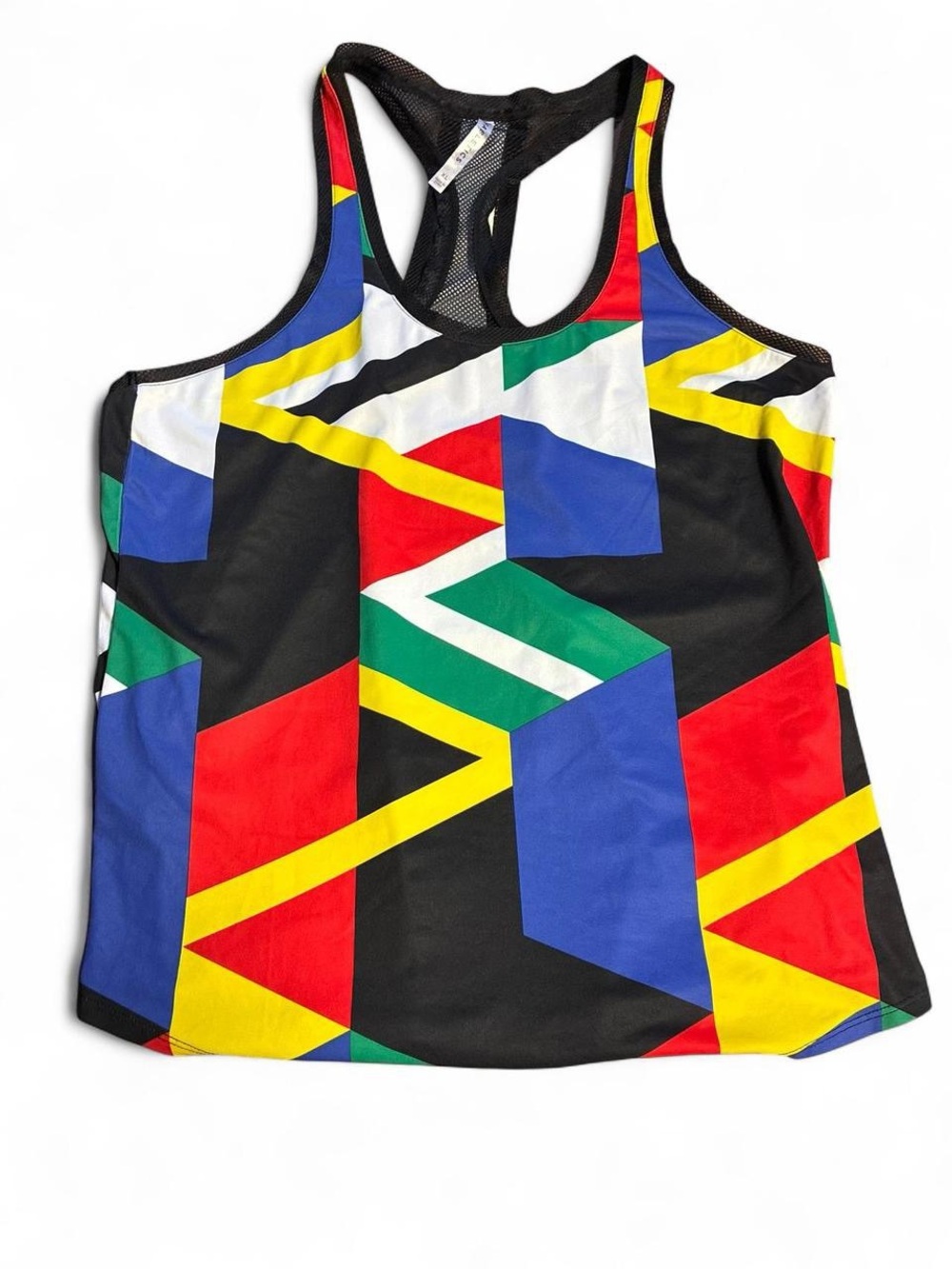 Fabletics Colorblock Geometric Racerback Tank — Blue, Yellow, Red, Black